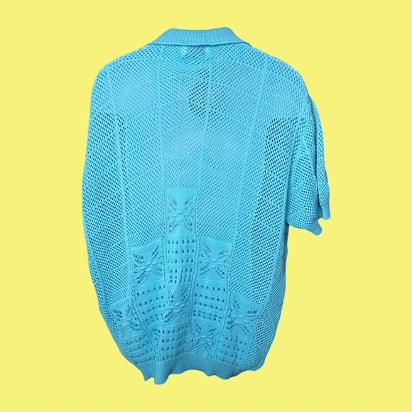 NWT OxKnit Crochet Short Sleeves Polo - Picture 2 of 4
